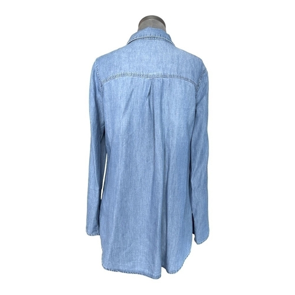 Women Shirt MASSINI Denim Mid Wash Jeans Top Long Sleeve Half Button Front Shirt - Picture 6 of 8